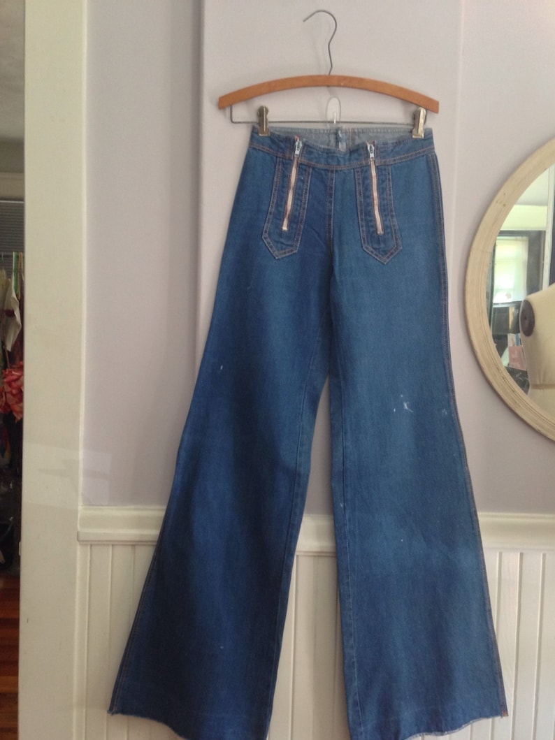 1970'S French Bell Bottom Jeans / Vintage Denim Bell Bottoms image 4