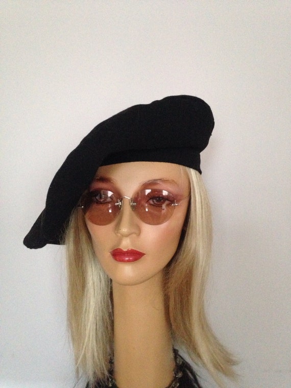 Vintage Hat • Black Wool  Oversized Beret •Avant-… - image 2