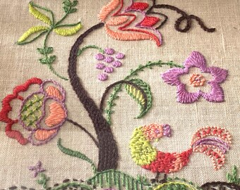 Lot De 4 Broderies Crewel Encadrées - LeeWards Vintage - Art Sauvage - Bois
