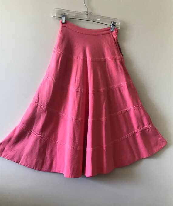 Women’s Vintage Clothing/ Salmon Linen Blend Full Skirt