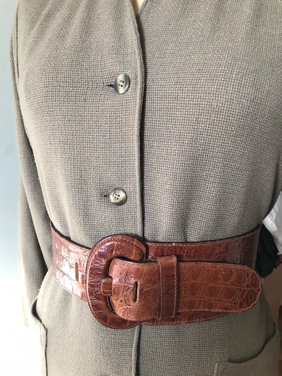 Vintage Accessories/ Wide Faux Alligator Belt / 19