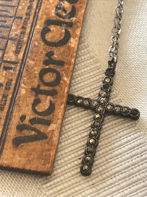 Vintage Marcasite Cross Necklace - image 2