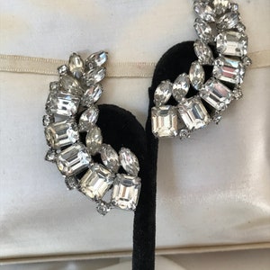 Vintage Rhinestone Clip-on Earrings / Rhinestone Ear Wings / 1950&#39;s Hollywood Regency Jewelry / Glam Hollywood Jewelry / 50&#39;s Rhinestones