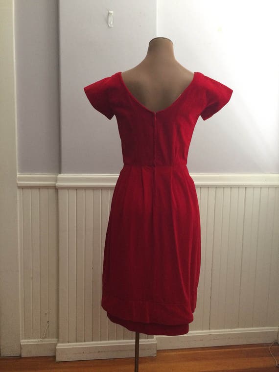1960's Red Cotton Velvet Dress / Pre-teen Junior … - image 5