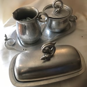 Vintage Aluminum Cream & Sugar Set / Collectible Aluminum Dining Set / 6 Pc Aluminum Diner Set / B. W Buenilum Set