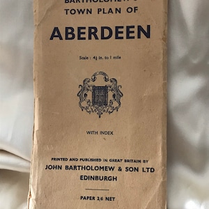 Livret de carte vintage / Plan de la ville d&#39;Aberdeen de Bartholomew / Plan de la carte routière vintage / Vers 1953