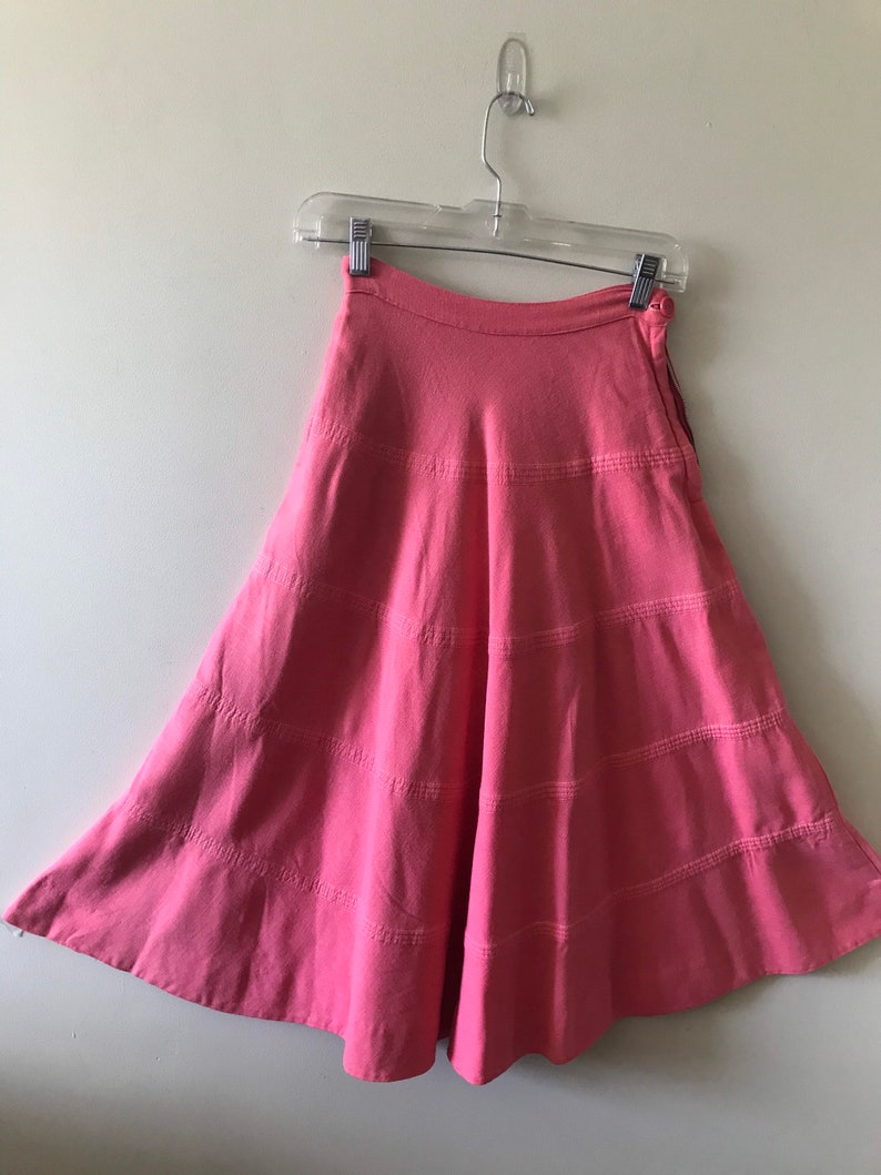 Women’s Vintage Clothing/ Salmon Linen Blend Full Skirt image 8