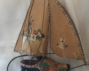 Vintage Night Light Table Lamp/ Dutch Theme Lamp/ Wooden Shoe Sailboat Lamp/ Holland