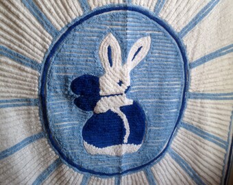 Circa 1940's / 50's Chenille Baby Bunny Crib Blanket /Chenille Bunny Bed Blanket / Repurpose Baby Toy Material / Clothing