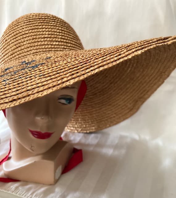 Straw Hat• Wide Brim Sun Hat• Vintage Straw Sun/G… - image 9
