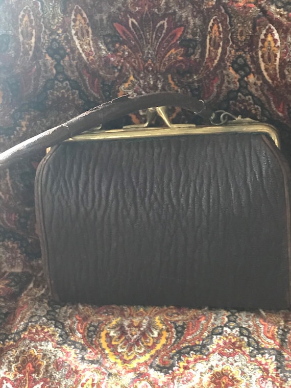 Antique Leather Wristlet Handbag/ Victorian Wrist… - image 4
