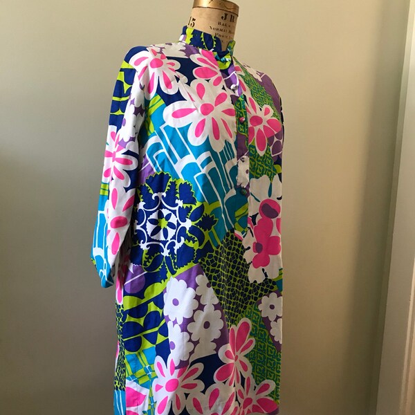 Vintage Penthouse Gallery 100% Cotton Tunic Top/1970's Pop Art Polished Cotton Tunic Top/Mini Dress/Made in Japan/Beach Dress/Resort Attire