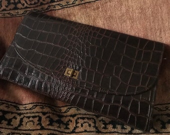 Vintage Faux Alligator Clutch / 1950’s Alligator Clutch Purse / Faux Alligator Handbag