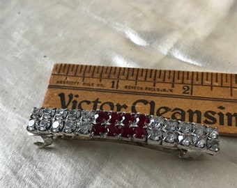 Vintage Jeweled Haarspange / Haarspange mit durchsichtigen und roten Strasssteinen