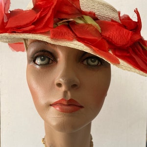 Vintage Spring/ Summer Straw Hat• Vintage Easter Bonnet• Women’s Straw Hat• Vintage Hollywood Regency