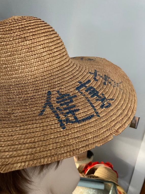 Straw Hat• Wide Brim Sun Hat• Vintage Straw Sun/G… - image 3