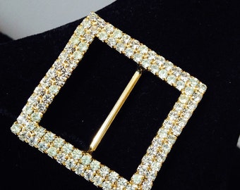 Vintage Rhinstone Jewelry Finding / Square Rhinestone Belt Buckle/ Fashion Accessory / Jeweled Rhinstone Supplies / Jeweled Headress Buckle