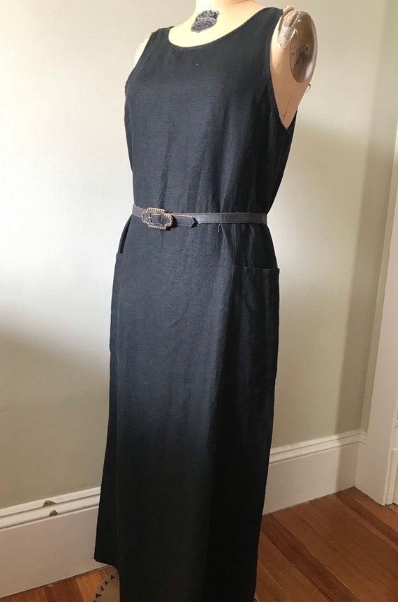 Vintage Linen Dress / Black Linen Tank Dress / Su… - image 6