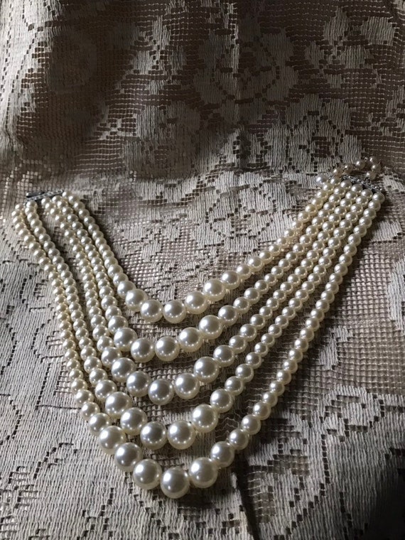 Vintage Jewelry / Faux Pearl 5 Strand Beaded Neck… - image 9