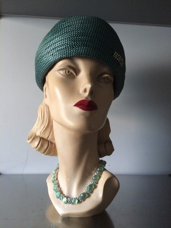 Vintage Milan Straw Pillbox Hat / ' Jackie O'  Sty