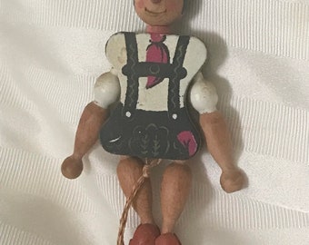 Vintage Wooden Toy • Made in Austria• Hand Crafted Movable Parts Toy Ornament • Holiday Toy Puppet