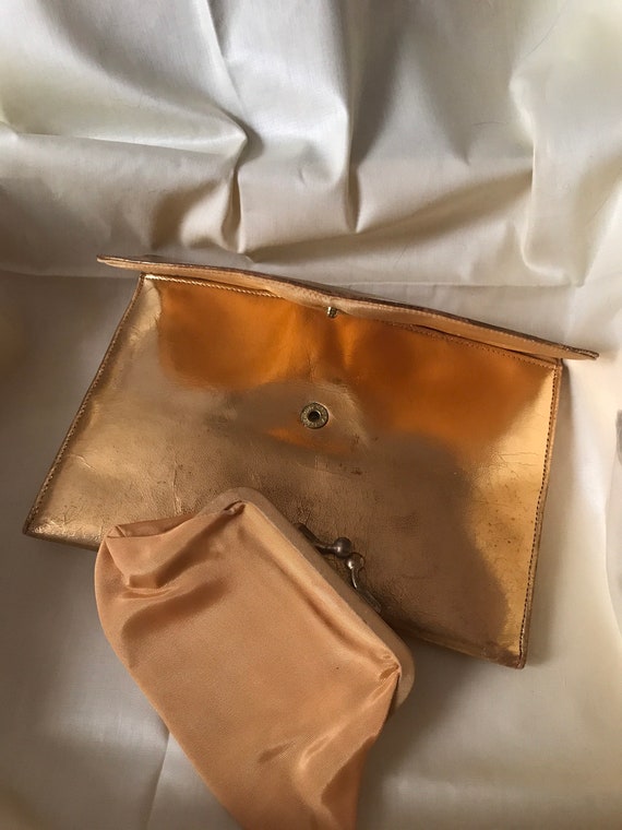 Vintage Clutch / 1950’s Gold Leather Formal Clutc… - image 7