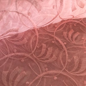 Vintage Fabric Remnant /Pink Embroidered Organza Remnant