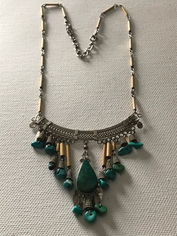 Vintage Jewelry/Turquoise Tribal Bib Necklace/ 19… - image 3