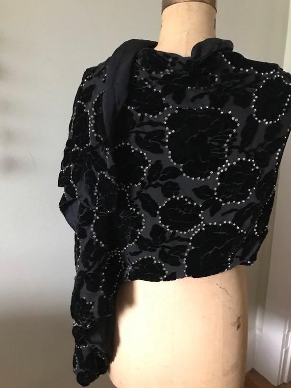 1950's /60's Black Silk Cut Velvet and Rhinestone… - image 3