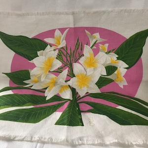Vintage Floral Linen • Signed Linen•Lilly Floral Screen Print Linen • Placemat •Wall Hanging • Floral Screen Print Art•SB Tropical Placemat