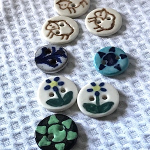 Ceramic Button Lot / Hand Crafted Ceramic Button Lot / Lot of 8 Ceramic Buttons / Sewing- Knitting Supply/ Apparel Finding