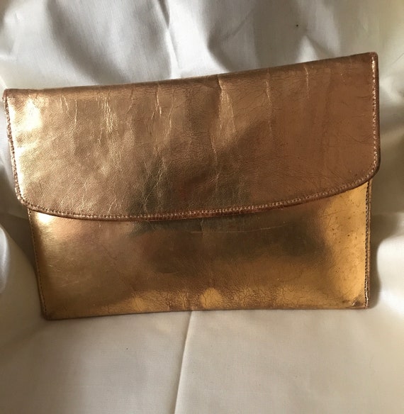 Vintage Clutch / 1950’s Gold Leather Formal Clutc… - image 4