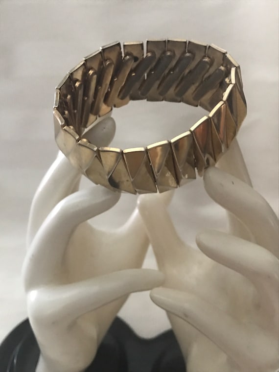 1950’s Costume Jewelry Bracelet • Expandable Gold… - image 1