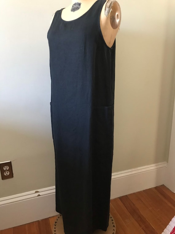 Vintage Linen Dress / Black Linen Tank Dress / Su… - image 2