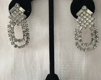 Vintage Rhinestone Clip-On Earrings / Kolczyki z klipsem z kryształkami z lat 80. / Vintage Rhinestone Wedding Jewelry