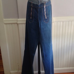 1970'S French Bell Bottom Jeans / Vintage Denim Bell Bottoms image 5