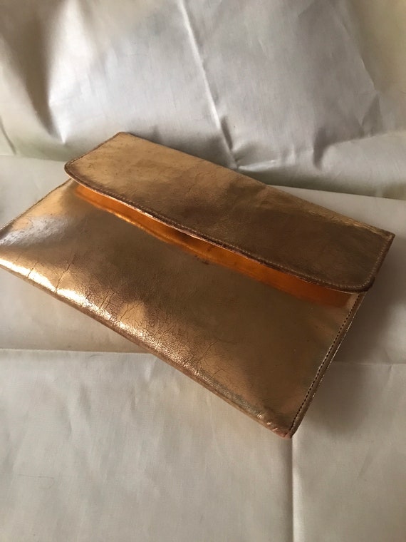 Vintage Clutch / 1950’s Gold Leather Formal Clutc… - image 9