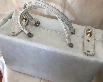 Vintage Overnight Bag • Vinyl Travel Bag •Waterproof Travel Bag • 1950’s White Vinyl Overnight Bag