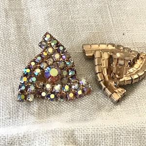 Vintage Jewelry/ Clip-on Earrings/ Opalescent Rhinestone Earrings