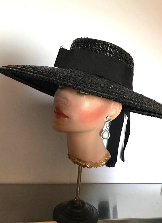 Black Straw Wide Brim Hat • Vintage Straw Hat • S… - image 10