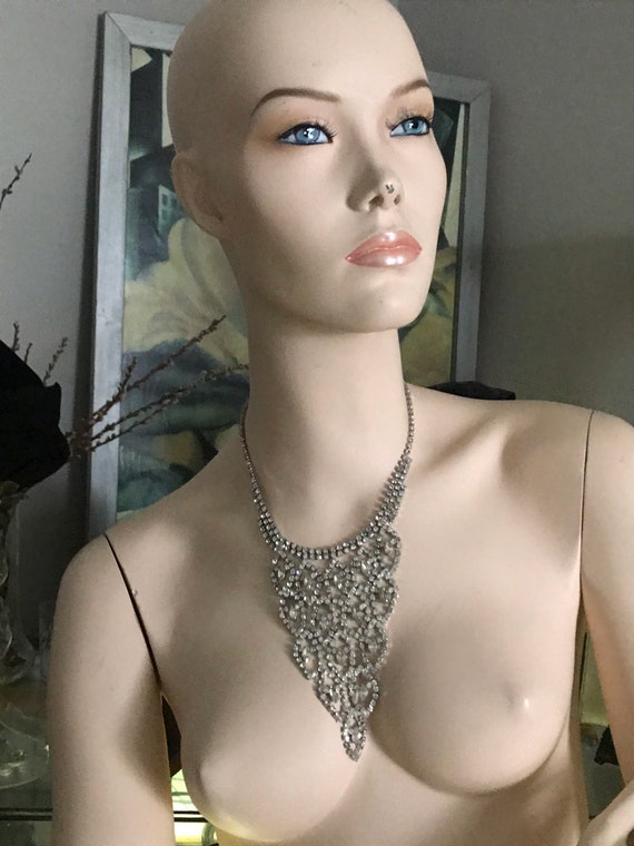 Vintage Jewelry/ 70’s Rhinestone Bib Necklace/ Ci… - image 8
