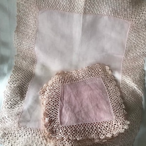 Vintage Doilies / 1940’s Pink Organza Tatted Doilies /Crafts & Sewing Supplies/ Vintage Home Decor/Pink Organza Doilies
