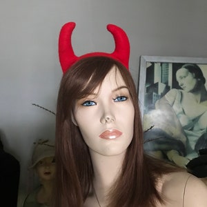Head Band / Devil’s Horned Headband / Red Wool  Felt Horned Headband