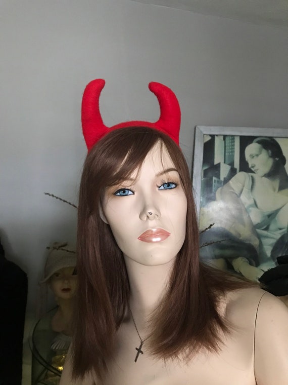Head Band / Devil’s Horned Headband / Red Wool  Felt Horned Headband