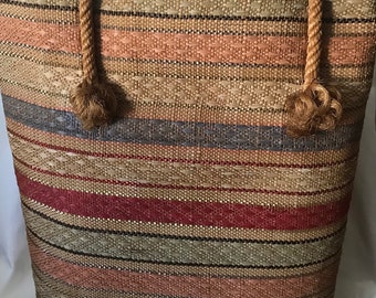 Vintage Shopping Bag• 1940’s woven Straw & Fabric Shopping Bag• Vintage Accessories • Beach Bag • Overnight Bag