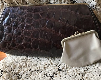 Women's Vintage Clutch / 1950's Brown Alligator Clutch Purse / Collectible Alligator Handbags