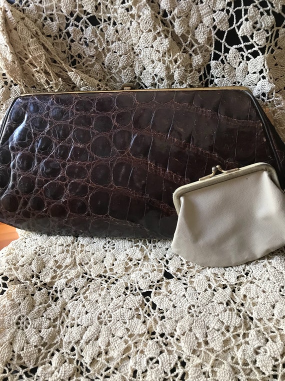 1950s Vintage Alligator Crocodile Handbag • Top Handl… - Gem