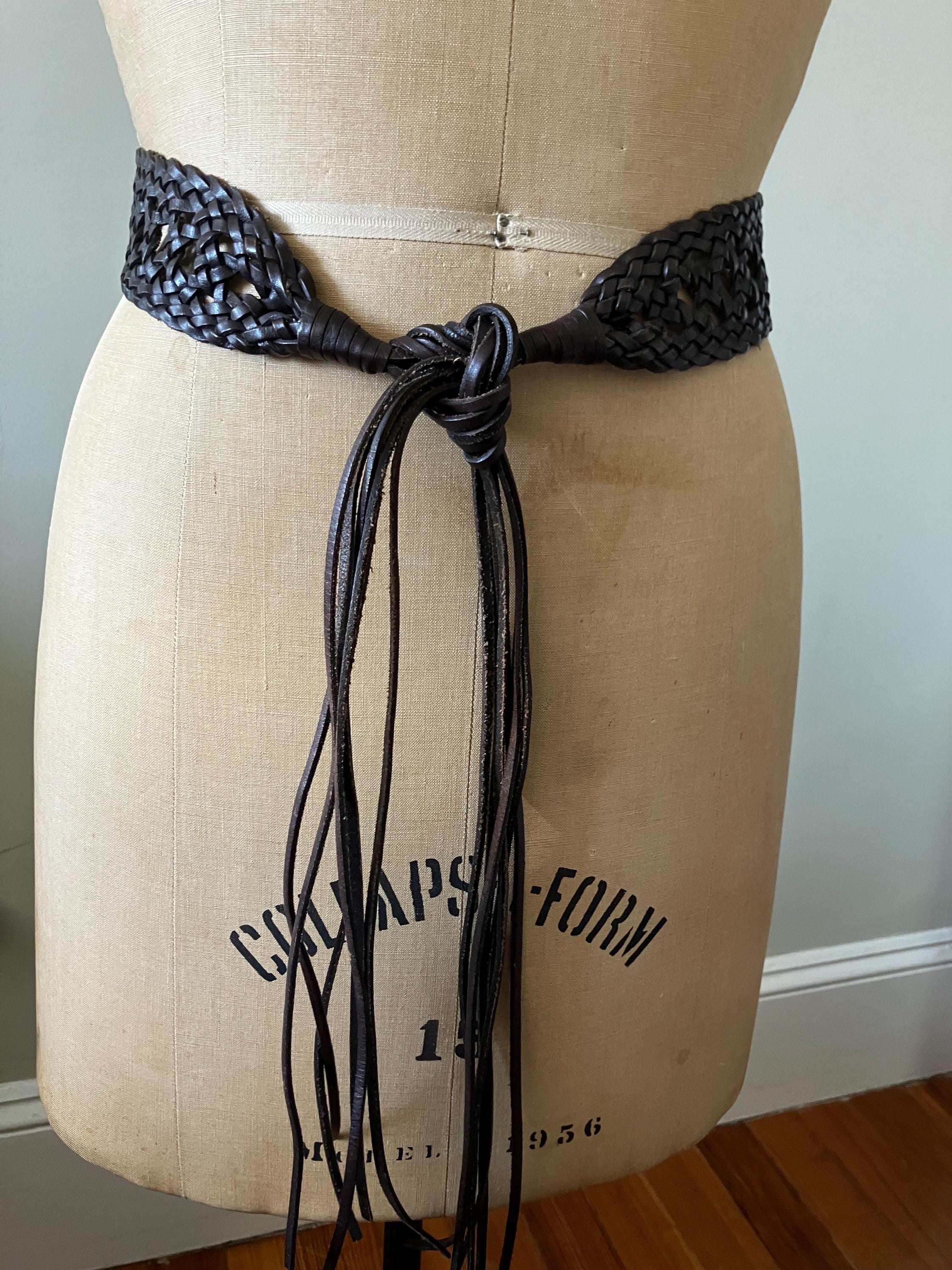 Dark Espresso Brown Woven Leather Belt• Leather Accessory  display picture 2