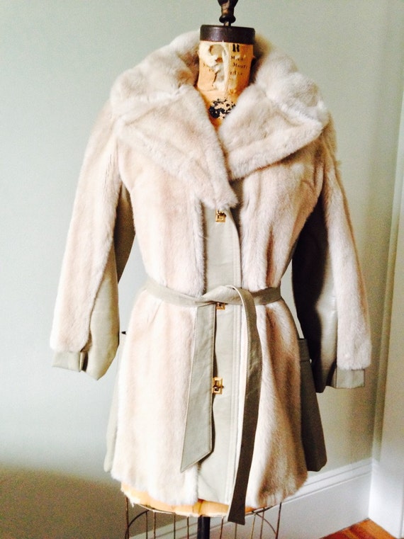 Vintage Faux Fur and Belted Leather Jacket / Late1