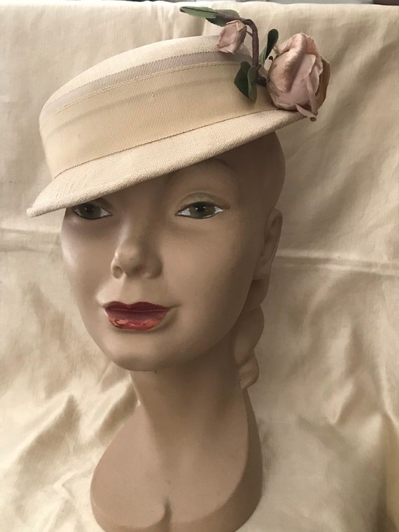 Little Pale Pink Hat • 1940’s -50’s Pillbox Hat • 